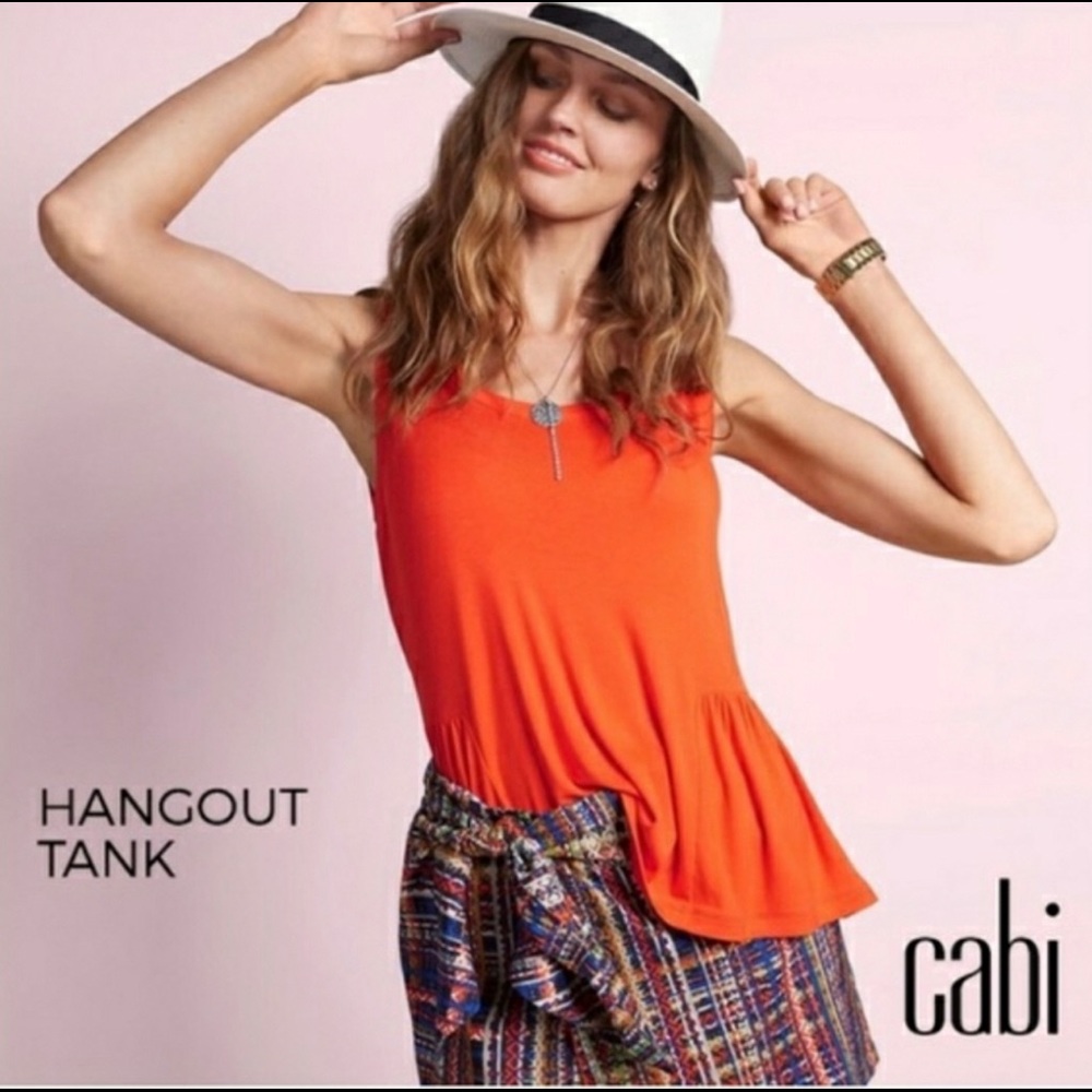 CAbi Elegancia Hang Out Tank Orange Womens size Small peplum Hem